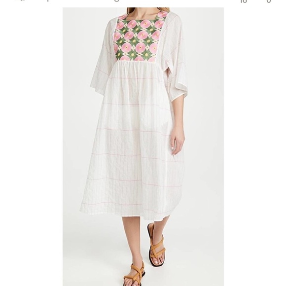 Tory Burch Dresses & Skirts - Tory Burch pink and white windowpane embroidered midi caftan.
